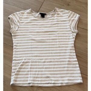 The Limited Womens Tan White Striped Cap Sleeve Crew Neck Cotton Tee Shirt L